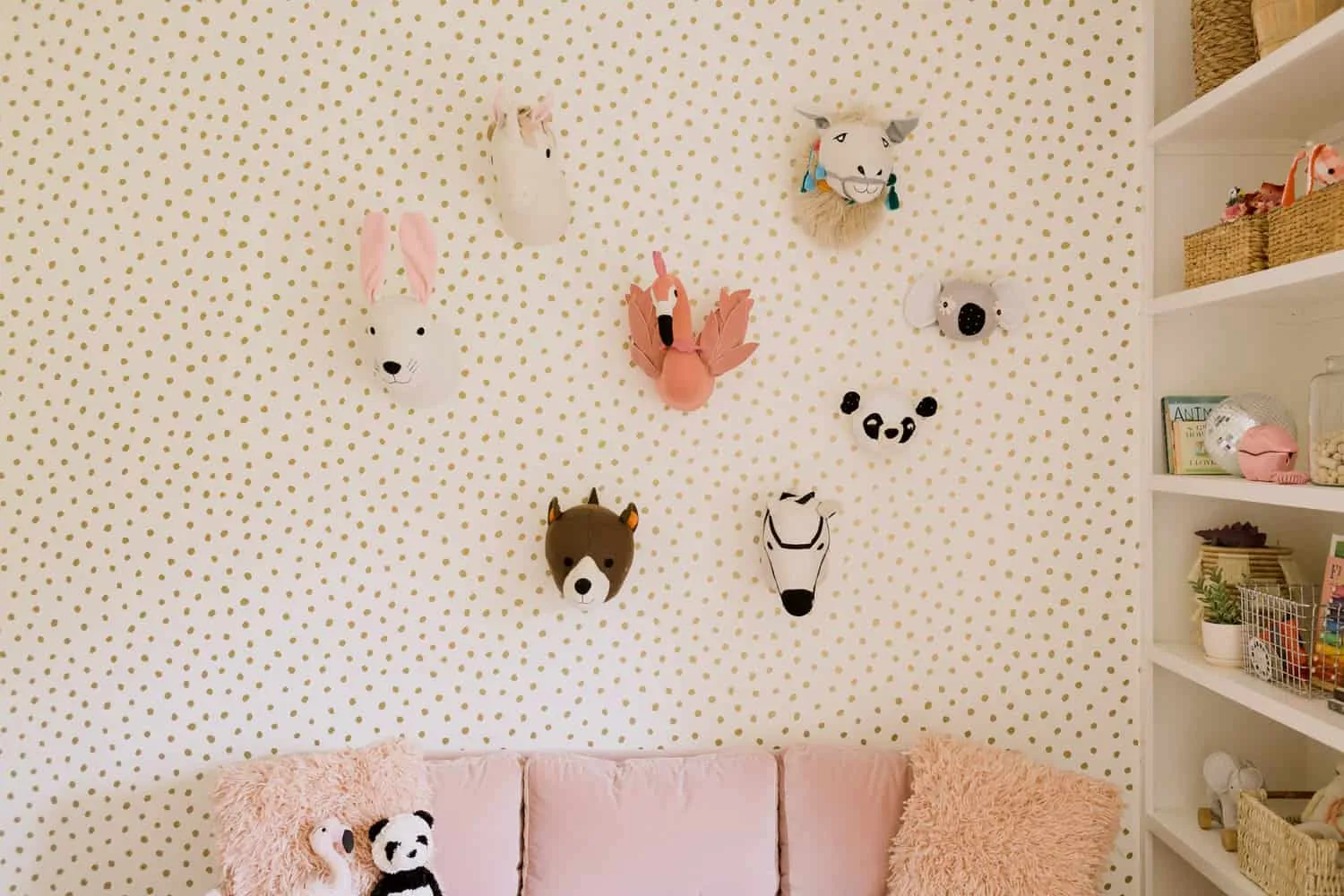 Faux Animal Heads on Wall