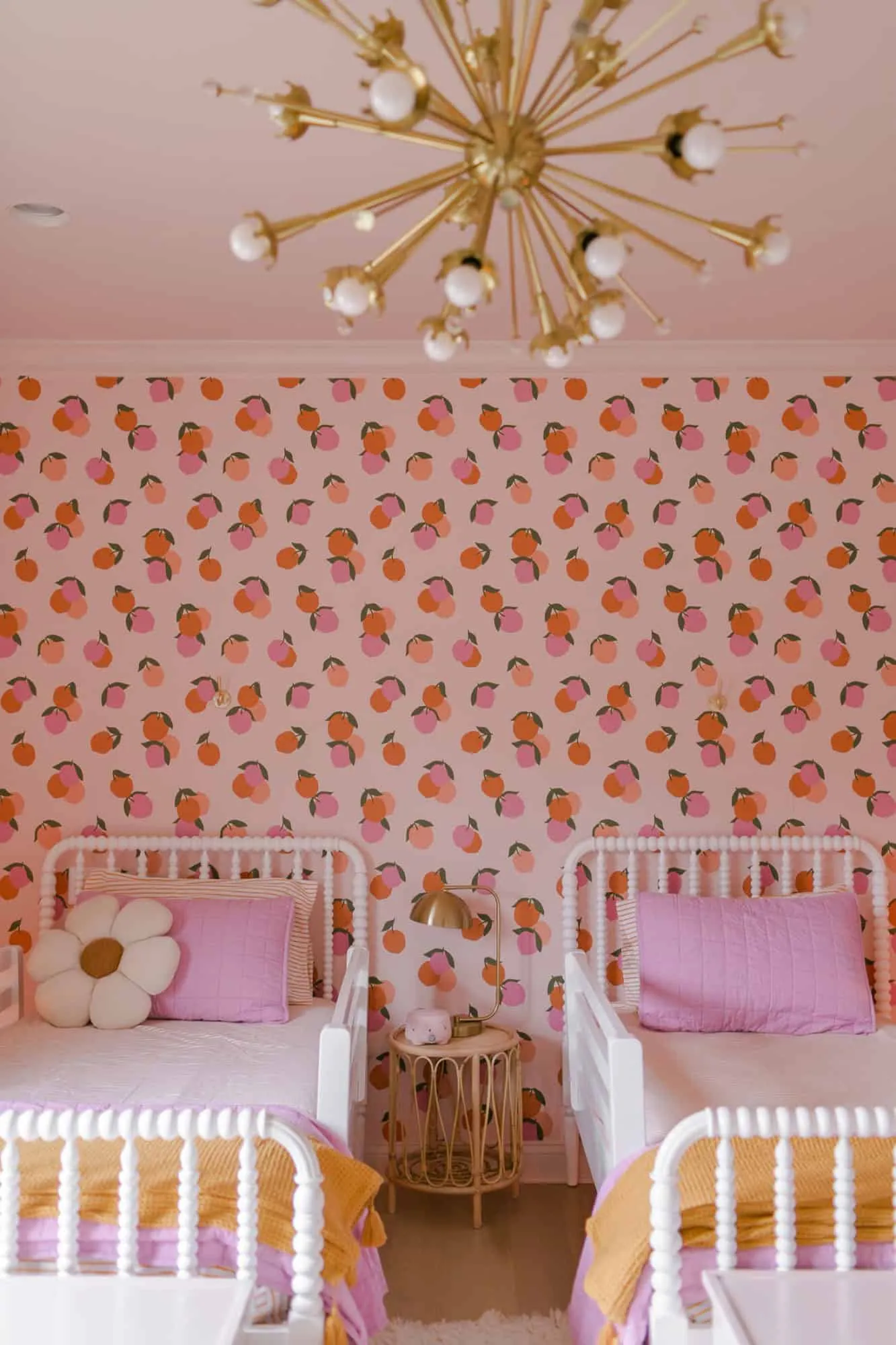 Peach Wallpaper with Two Beds