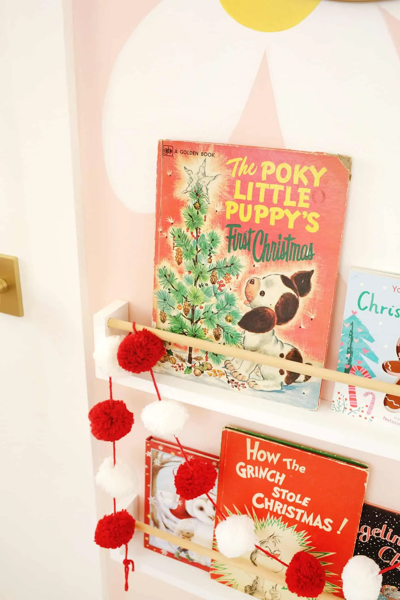 Christmas book shelf in kid&#x27;s room