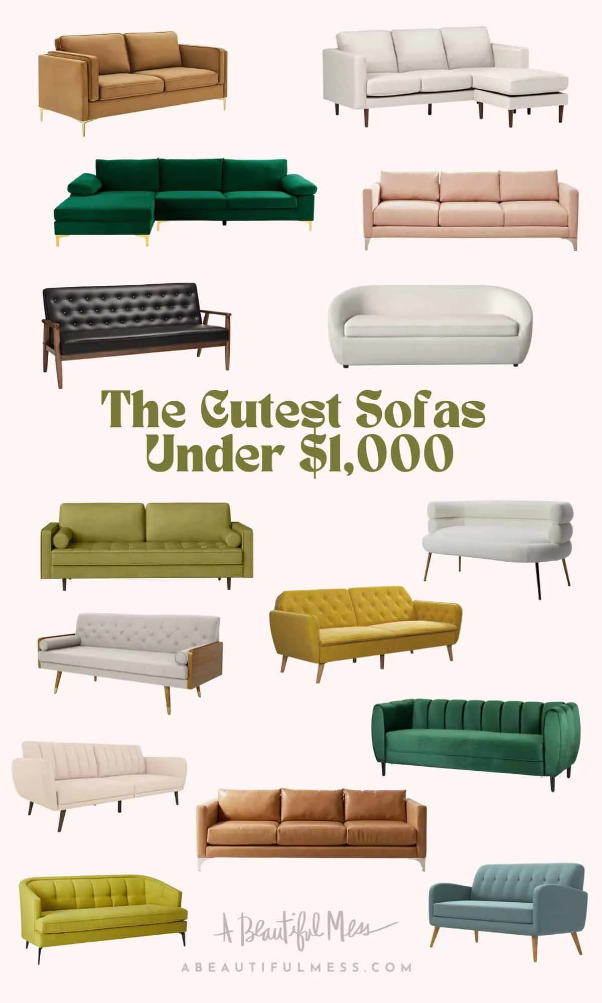 Collage of 15 affordable sofas