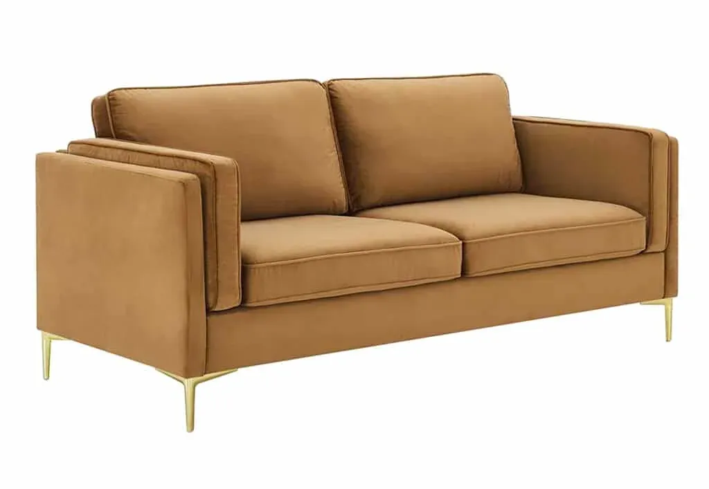 Cognac Velvet Sofa