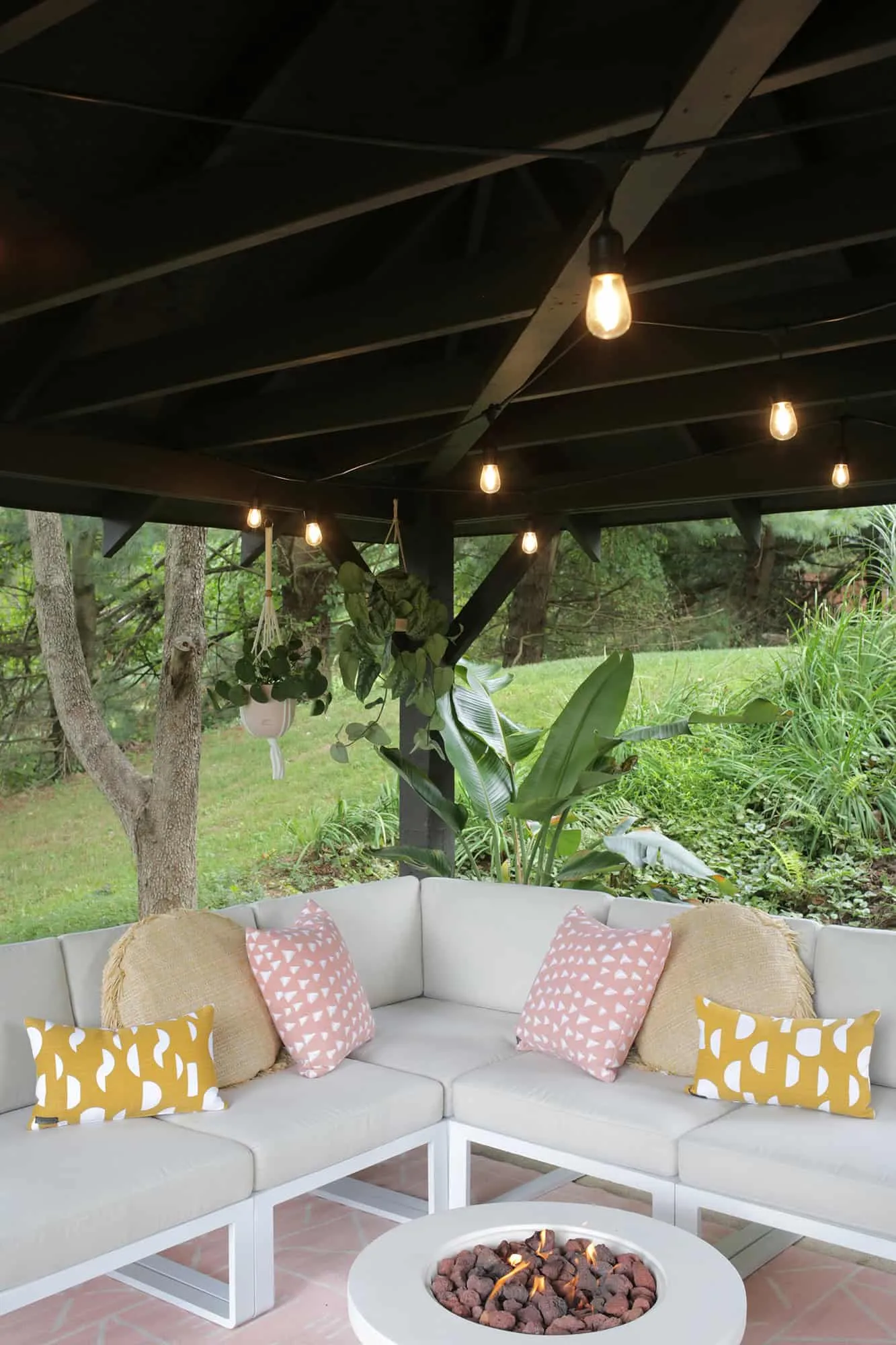 Outdoor pavilion with string lights